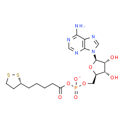 ChemSpider 2D Image | 5'-O-[({5-[(3R)-1,2-Dithiolan-3-yl]pentanoyl}oxy)phosphinato]adenosine | C18H25N5O8PS2