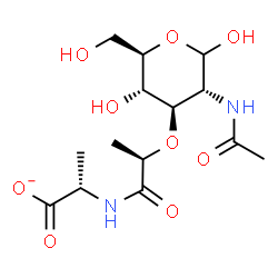 ChemSpider 2D Image | 2-Acetamido-3-O-[(2R)-1-{[(1S)-1-carboxylatoethyl]amino}-1-oxo-2-propanyl]-2-deoxy-D-glucopyranose | C14H23N2O9