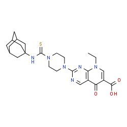ChemSpider 2D Image | 2-[4-(Adamantan-1-ylcarbamothioyl)-1-piperazinyl]-8-ethyl-5-oxo-5,8-dihydropyrido[2,3-d]pyrimidine-6-carboxylic acid | C25H32N6O3S