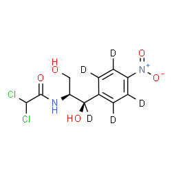 ChemSpider 2D Image | 2,2-Dichloro-N-[(1R,2S)-1,3-dihydroxy-1-[4-nitro(~2~H_4_)phenyl](1-~2~H)-2-propanyl]acetamide | C11H7D5Cl2N2O5