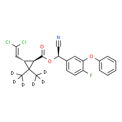 ChemSpider 2D Image | (R)-Cyano(4-fluoro-3-phenoxyphenyl)methyl (1R,3S)-3-(2,2-dichlorovinyl)-2,2-bis[(~2~H_3_)methyl]cyclopropanecarboxylate | C22H12D6Cl2FNO3