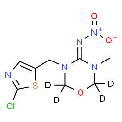 ChemSpider 2D Image | (4E)-3-[(2-Chloro-1,3-thiazol-5-yl)methyl]-5-methyl-N-nitro(~2~H_4_)-1,3,5-oxadiazinan-4-imine | C8H6D4ClN5O3S