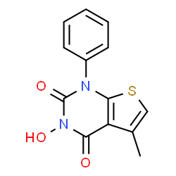 ChemSpider 2D Image | 3-Hydroxy-5-methyl-1-phenylthieno[2,3-d]pyrimidine-2,4(1H,3H)-dione | C13H10N2O3S