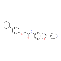 ChemSpider 2D Image | 2-(4-Cyclohexylphenoxy)-N-[2-(4-pyridinyl)-1,3-benzoxazol-5-yl]acetamide | C26H25N3O3