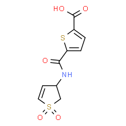 ChemSpider 2D Image | 5-[(1,1-Dioxido-2,3-dihydro-3-thiophenyl)carbamoyl]-2-thiophenecarboxylic acid | C10H9NO5S2