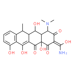ChemSpider 2D Image | (2E)-2-[Amino(hydroxy)methylene]-4-(dimethylamino)-5,10,11,12a-tetrahydroxy-6-methyl-4a,5a,6,12a-tetrahydro-1,3,12(2H,4H,5H)-tetracenetrione | C22H24N2O8