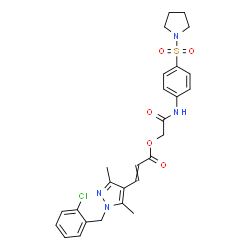 ChemSpider 2D Image | 2-Oxo-2-{[4-(1-pyrrolidinylsulfonyl)phenyl]amino}ethyl 3-[1-(2-chlorobenzyl)-3,5-dimethyl-1H-pyrazol-4-yl]acrylate | C27H29ClN4O5S