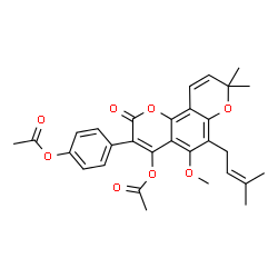ChemSpider 2D Image | 4-[4-Acetoxy-5-methoxy-8,8-dimethyl-6-(3-methyl-2-buten-1-yl)-2-oxo-2H,8H-pyrano[2,3-f]chromen-3-yl]phenyl acetate | C30H30O8