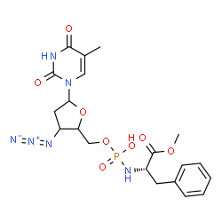 ChemSpider 2D Image | Methyl (2S)-2-{[{[3-azido-5-(5-methyl-2,4-dioxo-3,4-dihydro-1(2H)-pyrimidinyl)tetrahydro-2-furanyl]methoxy}(hydroxy)phosphoryl]amino}-3-phenylpropanoate | C20H25N6O8P