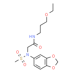 ChemSpider 2D Image | N~2~-1,3-Benzodioxol-5-yl-N-(3-ethoxypropyl)-N~2~-(methylsulfonyl)glycinamide | C15H22N2O6S