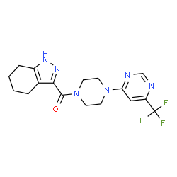 ChemSpider 2D Image | 4,5,6,7-Tetrahydro-1H-indazol-3-yl{4-[6-(trifluoromethyl)-4-pyrimidinyl]-1-piperazinyl}methanone | C17H19F3N6O