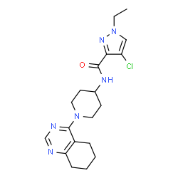 ChemSpider 2D Image | 4-Chloro-1-ethyl-N-[1-(5,6,7,8-tetrahydro-4-quinazolinyl)-4-piperidinyl]-1H-pyrazole-3-carboxamide | C19H25ClN6O