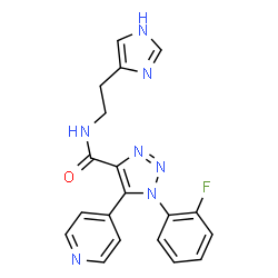 ChemSpider 2D Image | 1-(2-Fluorophenyl)-N-[2-(1H-imidazol-4-yl)ethyl]-5-(4-pyridinyl)-1H-1,2,3-triazole-4-carboxamide | C19H16FN7O