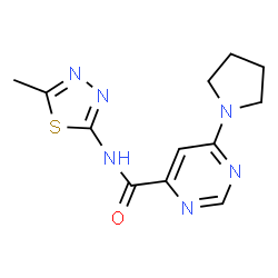 ChemSpider 2D Image | N-(5-Methyl-1,3,4-thiadiazol-2-yl)-6-(1-pyrrolidinyl)-4-pyrimidinecarboxamide | C12H14N6OS