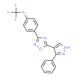 ChemSpider 2D Image | 5-(3-Phenyl-1H-pyrazol-4-yl)-3-[4-(trifluoromethoxy)phenyl]-1,2,4-oxadiazole | C18H11F3N4O2