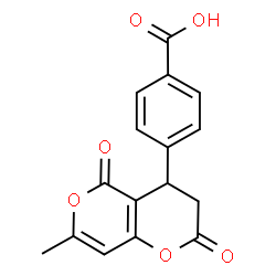 ChemSpider 2D Image | 4-(7-Methyl-2,5-dioxo-3,4-dihydro-2H,5H-pyrano[4,3-b]pyran-4-yl)benzoic acid | C16H12O6