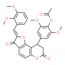 ChemSpider 2D Image | 4-[(2Z)-2-(2,3-Dimethoxybenzylidene)-3,7-dioxo-2,3,8,9-tetrahydro-7H-furo[2,3-f]chromen-9-yl]-2,6-dimethoxyphenyl acetate | C30H26O10