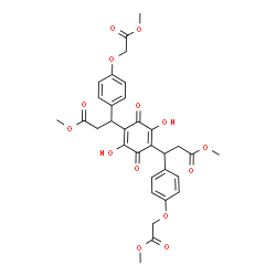 ChemSpider 2D Image | Dimethyl 3,3'-(2,5-dihydroxy-3,6-dioxo-1,4-cyclohexadiene-1,4-diyl)bis{3-[4-(2-methoxy-2-oxoethoxy)phenyl]propanoate} | C32H32O14