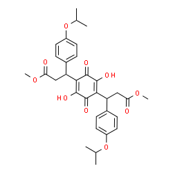 ChemSpider 2D Image | Dimethyl 3,3'-(2,5-dihydroxy-3,6-dioxo-1,4-cyclohexadiene-1,4-diyl)bis[3-(4-isopropoxyphenyl)propanoate] | C32H36O10