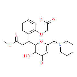ChemSpider 2D Image | Methyl 3-[3-hydroxy-4-oxo-6-(1-piperidinylmethyl)-4H-pyran-2-yl]-3-[2-(2-methoxy-2-oxoethoxy)phenyl]propanoate | C24H29NO8