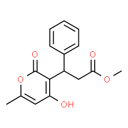 ChemSpider 2D Image | Methyl 3-(4-hydroxy-6-methyl-2-oxo-2H-pyran-3-yl)-3-phenylpropanoate | C16H16O5