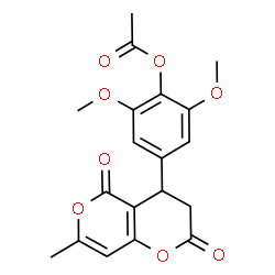 ChemSpider 2D Image | 2,6-Dimethoxy-4-(7-methyl-2,5-dioxo-3,4-dihydro-2H,5H-pyrano[4,3-b]pyran-4-yl)phenyl acetate | C19H18O8