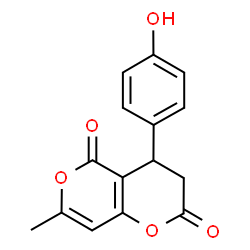 ChemSpider 2D Image | 4-(4-Hydroxyphenyl)-7-methyl-3,4-dihydro-2H,5H-pyrano[4,3-b]pyran-2,5-dione | C15H12O5