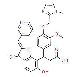 ChemSpider 2D Image | 3-[(2Z)-6-Hydroxy-3-oxo-2-(3-pyridinylmethylene)-2,3-dihydro-1-benzofuran-7-yl]-3-{3-methoxy-4-[(1-methyl-1H-imidazol-2-yl)methoxy]phenyl}propanoic acid | C29H25N3O7