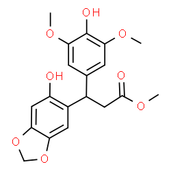 ChemSpider 2D Image | Methyl 3-(6-hydroxy-1,3-benzodioxol-5-yl)-3-(4-hydroxy-3,5-dimethoxyphenyl)propanoate | C19H20O8