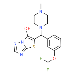 ChemSpider 2D Image | 5-{[3-(Difluoromethoxy)phenyl](4-methyl-1-piperazinyl)methyl}[1,3]thiazolo[3,2-b][1,2,4]triazol-6-ol | C17H19F2N5O2S
