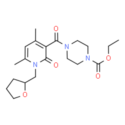 ChemSpider 2D Image | Ethyl 4-{[4,6-dimethyl-2-oxo-1-(tetrahydro-2-furanylmethyl)-1,2-dihydro-3-pyridinyl]carbonyl}-1-piperazinecarboxylate | C20H29N3O5