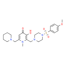 ChemSpider 2D Image | 3-Hydroxy-2-({4-[(4-methoxyphenyl)sulfonyl]-1-piperazinyl}methyl)-1-methyl-6-(1-piperidinylmethyl)-4(1H)-pyridinone | C24H34N4O5S