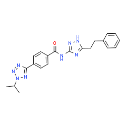 ChemSpider 2D Image | 4-(2-Isopropyl-2H-tetrazol-5-yl)-N-[5-(2-phenylethyl)-1H-1,2,4-triazol-3-yl]benzamide | C21H22N8O