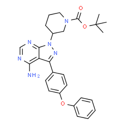 ChemSpider 2D Image | 2-Methyl-2-propanyl 3-[4-amino-3-(4-phenoxyphenyl)-1H-pyrazolo[3,4-d]pyrimidin-1-yl]-1-piperidinecarboxylate | C27H30N6O3
