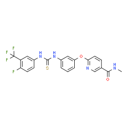 ChemSpider 2D Image | 6-[3-({[4-Fluoro-3-(trifluoromethyl)phenyl]carbamothioyl}amino)phenoxy]-N-methylnicotinamide | C21H16F4N4O2S