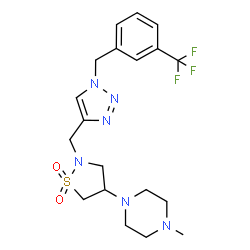 ChemSpider 2D Image | 1-[1,1-Dioxido-2-({1-[3-(trifluoromethyl)benzyl]-1H-1,2,3-triazol-4-yl}methyl)-1,2-thiazolidin-4-yl]-4-methylpiperazine | C19H25F3N6O2S
