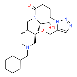 ChemSpider 2D Image | (8R,9R)-9-[[cyclohexylmethyl(methyl)amino]methyl]-6-[(2S)-1-hydroxypropan-2-yl]-8-methyl-10-oxa-1,6,14,15-tetrazabicyclo[10.3.0]pentadeca-12,14-dien-5-one | C23H41N5O3