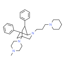 ChemSpider 2D Image | 4-(4-Methyl-1-piperazinyl)-6,7-diphenyl-2-[3-(1-piperidinyl)propyl]-2-azabicyclo[2.2.2]octane | C32H46N4