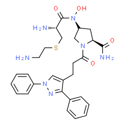 ChemSpider 2D Image | (4R)-4-{[S-(2-Aminoethyl)-L-cysteinyl](hydroxy)amino}-1-[3-(1,3-diphenyl-1H-pyrazol-4-yl)propanoyl]-L-prolinamide | C28H35N7O4S