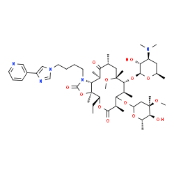 ChemSpider 2D Image | (3aS,4R,7R,9S,10R,11R,13R,15R,15aR)-4-Ethyl-11-methoxy-3a,7,9,11,13,15-hexamethyl-2,6,14-trioxo-1-{4-[4-(3-pyridinyl)-1H-imidazol-1-yl]butyl}-10-{[3,4,6-trideoxy-3-(dimethylamino)-beta-D-xylo-hexopyra
nosyl]oxy}tetradecahydro-2H-oxacyclotetradecino[4,3-d][1,3]oxazol-8-yl 2,6-dideoxy-3-C-methyl-3-O-methyl-L-ribo-hexopyranoside | C51H81N5O13