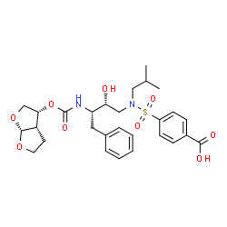ChemSpider 2D Image | 4-{[(2R,3S)-3-({[(3R,3aS,6aR)-Hexahydrofuro[2,3-b]furan-3-yloxy]carbonyl}amino)-2-hydroxy-4-phenylbutyl](isobutyl)sulfamoyl}benzoic acid | C28H36N2O9S