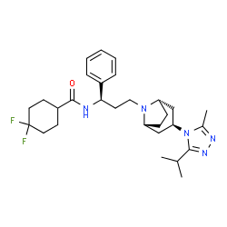 ChemSpider 2D Image | 4,4-Difluoro-N-{(1R)-3-[(3-endo)-3-(3-isopropyl-5-methyl-4H-1,2,4-triazol-4-yl)-8-azabicyclo[3.2.1]oct-8-yl]-1-phenylpropyl}cyclohexanecarboxamide | C29H41F2N5O