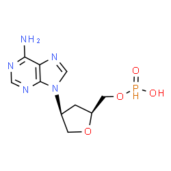 ChemSpider 2D Image | 2-(6-Amino-9H-purin-9-yl)-1,4-anhydro-2,3-dideoxy-5-O-[hydroxy(oxido)phosphoranyl]-D-threo-pentitol | C10H14N5O4P