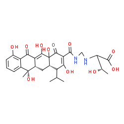 ChemSpider 2D Image | N-[({[(4aS,5aS,6S)-3,6,10,12,12a-Pentahydroxy-4-isopropyl-6-methyl-1,11-dioxo-1,4,4a,5,5a,6,11,12a-octahydro-2-tetracenyl]carbonyl}amino)methyl]threonine | C28H34N2O11
