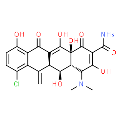 ChemSpider 2D Image | (4aR,5S,5aS,12aS)-7-Chloro-4-(dimethylamino)-3,5,10,12,12a-pentahydroxy-6-methylene-1,11-dioxo-1,4,4a,5,5a,6,11,12a-octahydro-2-tetracenecarboxamide | C22H21ClN2O8
