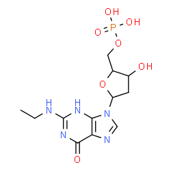 ChemSpider 2D Image | 9-(2-Deoxy-5-O-phosphonopentofuranosyl)-2-(ethylamino)-3,9-dihydro-6H-purin-6-one | C12H18N5O7P