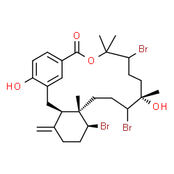 ChemSpider 2D Image | (3R,7S,8S,12S)-7,11,15-Tribromo-12,22-dihydroxy-8,12,16,16-tetramethyl-4-methylene-17-oxatricyclo[17.3.1.0~3,8~]tricosa-1(23),19,21-trien-18-one | C27H37Br3O4