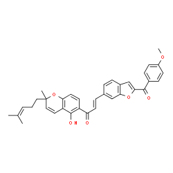 ChemSpider 2D Image | (2E)-1-[5-Hydroxy-2-methyl-2-(4-methyl-3-penten-1-yl)-2H-chromen-6-yl]-3-[2-(4-methoxybenzoyl)-1-benzofuran-6-yl]-2-propen-1-one | C35H32O6