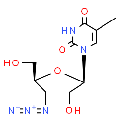 ChemSpider 2D Image | 1-[(1R)-1-{[(2S)-1-Azido-3-hydroxy-2-propanyl]oxy}-2-hydroxyethyl]-5-methyl-2,4(1H,3H)-pyrimidinedione | C10H15N5O5