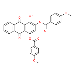 ChemSpider 2D Image | 4-Hydroxy-9,10-dioxo-9,10-dihydroanthracene-1,3-diyl bis(4-methoxybenzoate) | C30H20O9